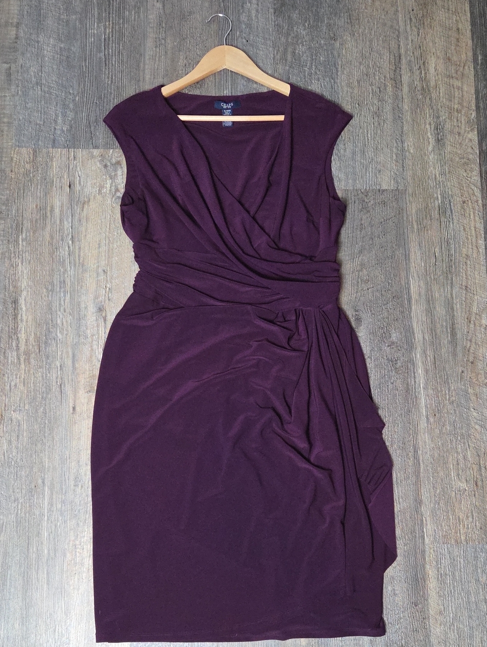 Chaps Plum Ruched Faux-Wrap Sheath Dress